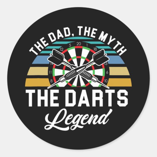 Mannen vader Myth Darts Legend Vader Dart Player Ronde Sticker (Voorkant)