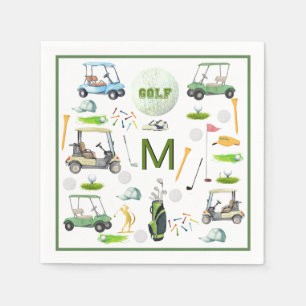 Mannen Verjaardag Pensioen Golf Thema Monogram Servet