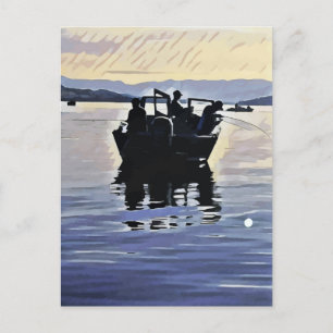 mannen vissen in het meer abstracte silhouet kunst briefkaart
