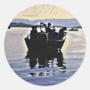 mannen vissen in het meer abstracte silhouet kunst ronde sticker