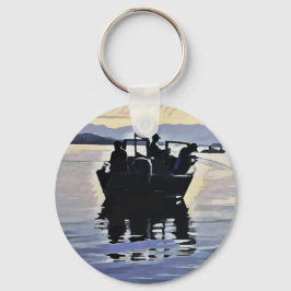 mannen vissen in het meer abstracte silhouet kunst sleutelhanger