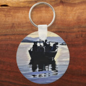 mannen vissen in het meer abstracte silhouet kunst sleutelhanger (Voorkant)