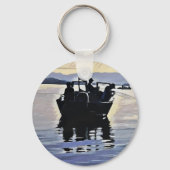 mannen vissen in het meer abstracte silhouet kunst sleutelhanger (Achterkant)