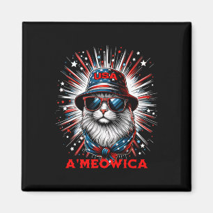 Mannen Vrouwen Ameowica Funny Patriotic Cat Meowic Magneet