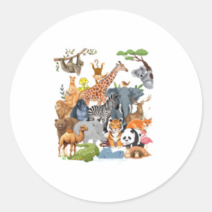 Mannen Vrouwen en Kinder Wildlife Zoo Day Party Sc Ronde Sticker
