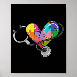 Mannen vrouwen stethoscoop autisme hart kleurrijke poster