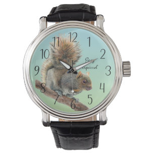 Mannen Waterverf Wildlife Grijze eekhoorn Horloge