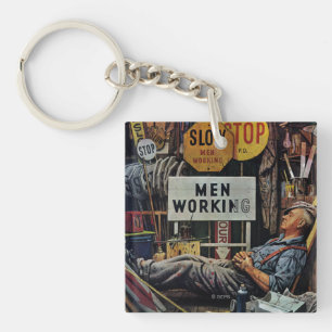 Mannen werken sleutelhanger