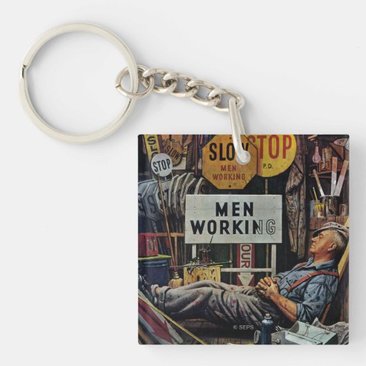 Mannen werken sleutelhanger (Voorkant)