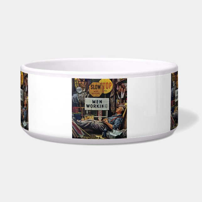 Mannen werken voerbakje (Voorkant)