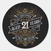 Mannen whisky 21ste verjaardag ronde sticker (Voorkant)