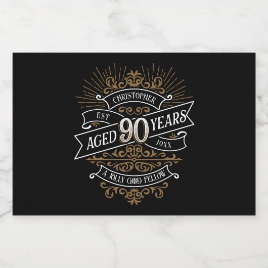 Mannen whisky 90e verjaardag likeurfles etiket (Enkel label)