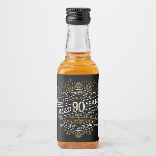 Mannen whisky 90e verjaardag likeurfles etiket (Voorkant)