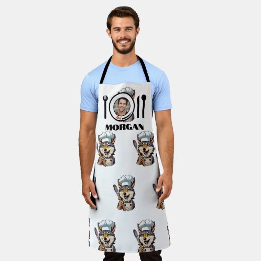 Mannen Wolf Chef Schort (Gedragen)