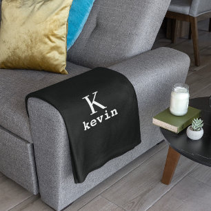 Mannen zwart-wit monogram en naam gepersonaliseerd fleece deken