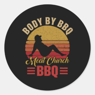 Mannenlichaam Door Bbq Vintage Vlees Kerk Grillen Ronde Sticker
