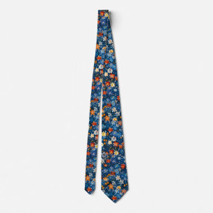 Mannen's Blue Botanical Aquarel Print Stropdas
