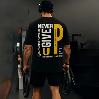 Mannen's Gym Workout T-Shirt - "Geef nooit op"