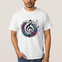 Mannen's Rainbow Music Note Futuristisch Fun T-shi
