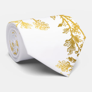 Mannen's White Gold Leaf Stems Suit Necktie Stropdas