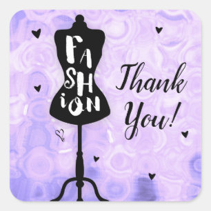 Mannequin Vintage Retro Paars MODE Feestartikel Vierkante Sticker
