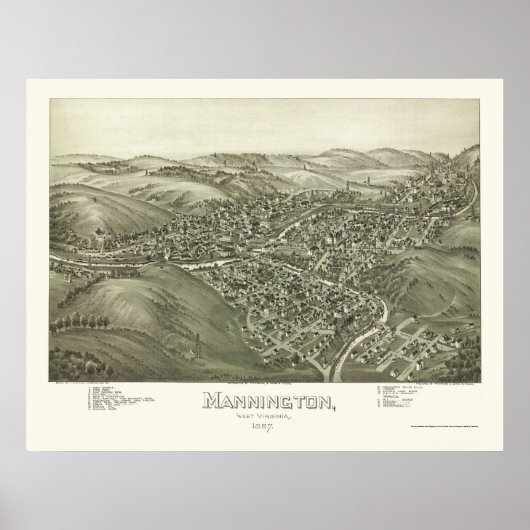 Mannington, WV Panorama Map - 1897 Poster (Voorkant)