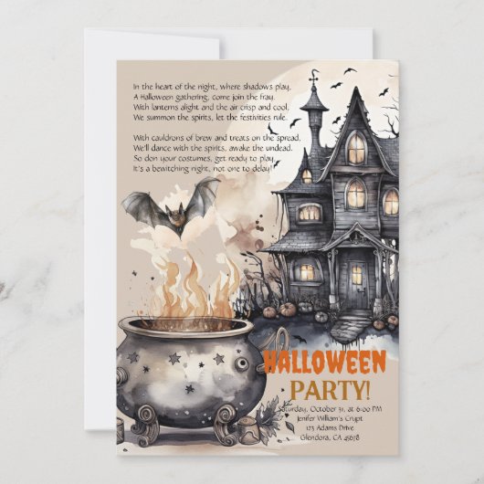 Manoir hanté | Chaudron maléfique Invitation poème (Devant)