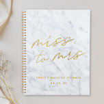 Manque de marbre en or à Mme Mariage nuptiale<br><div class="desc">Carnet de wedding planner de mariage sur mesure avec design de calligraphie moderne "Miss. à Mme" sur arrière - plan en marbre gris.</div>