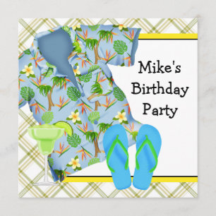 Mans BBQ Margarita Beach Birthday Party Invitation Kaart