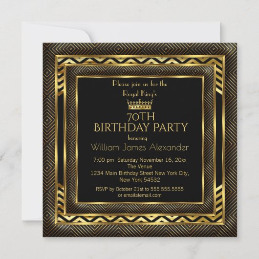 Mans Birthday Party Photo Crown Gold Art Deco Kaart (Voorkant)