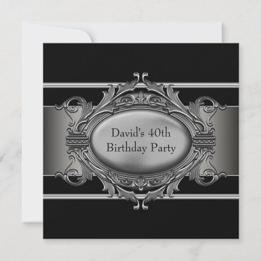 Mans Black 40th Birthday Party Invitations (Devant)