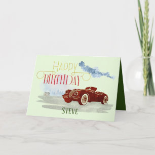 Man's Classic Car Happy Birthday Typografie Groen Kaart