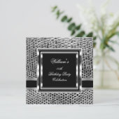 Mans Elegant Black Silver Birthday Party Mannen Kaart (Staand voorkant)