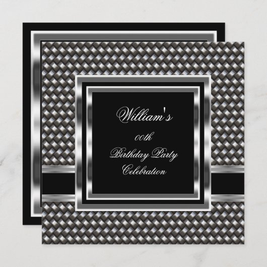 Mans Elegant Black Silver Birthday Party Mannen Kaart (Voorkant / Achterkant)