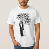 Mans hand Holding 100 dollar factureert geld kunst T-shirt (Voorkant)
