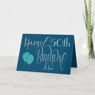 Man's Happy Birthday Elke leeftijd en naam blauw Kaart