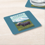 Mans met MountainUtah Vierkante Kartonnen Onderzetter (Schuin)