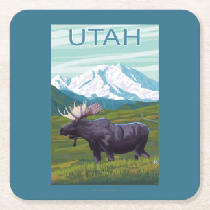Mans met MountainUtah Vierkante Kartonnen Onderzetter