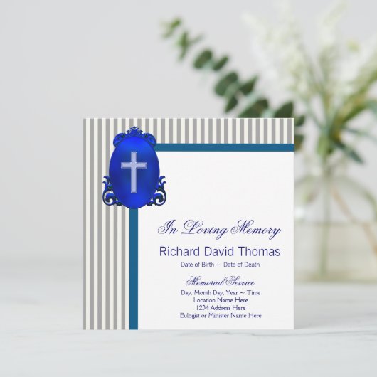 Mans Navy blauw grijs in liefdevolle herinnering M Kaart (Staand voorkant)