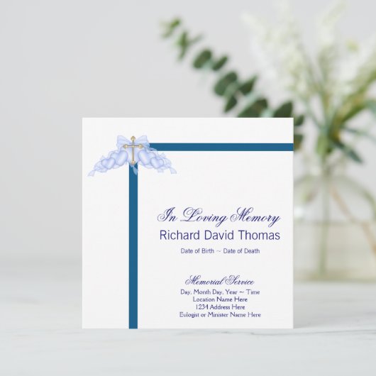 Mans Navy Blue Cross Mourning Kaart (Staand voorkant)