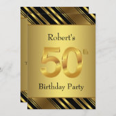 Mans Zwart en Goud 50ste Verjaardagsfeest Kaart (Voorkant / Achterkant)