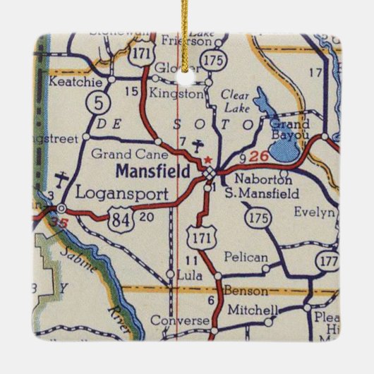 Mansfield LA  Map Keramisch Ornament (Achterkant)