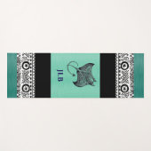 Manta Ray Polynesian Pattern Teal Green Monogram  Yogamat (Voorkant (horizontaal))