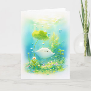 Manta Ray Resting Onder Een Lily Pad Kaart