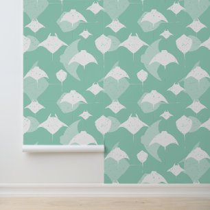 Manta-stralen en pijlstaartroggen Koel Blauw Witte Behang