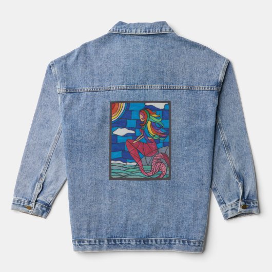 Manteau en jean de sirène Style vitrail Artwork (Verso)