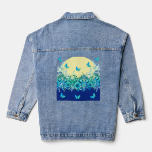 Manteau en jean floral papillon bleu