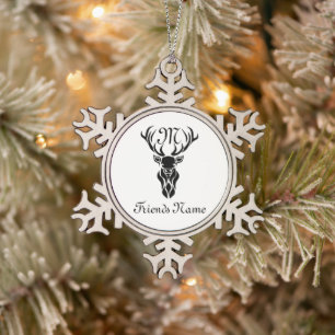 Mantel Tribal Black Stag Silhouette Monogram Deer Tin Sneeuwvlok Ornament