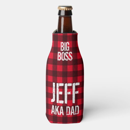 Mantelrood en zwart lumberjack check buffelvleid flesjeskoeler (Fles Voorkant)