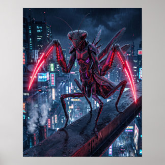 Mantis Neon Blade Circuit Kunstprint Poster